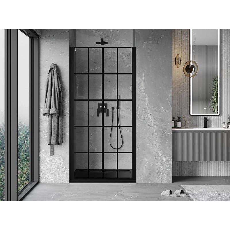 Mexen Mist porte de douche battante 95 cm, grille noire, noir - 8A7-095-000-70-77
