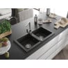 Mexen Mario Granitspüle 2-Kammern mit Küchenarmatur Rita, Schwarz/Gold Metallic - 6504-75-670300-00