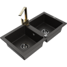Mexen Mario fregadero de granito de 2 tazones con grifo de cocina Rita, negro/oro metálico - 6504-75-670300-50-B
