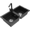 Mexen Mario granite sink 2-chamber with Rita kitchen tap, black/gold metallic - 6504-75-670300-70