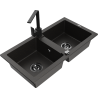 Mexen Mario granitische 2-vaks spoelbak met keukenkraan Rita, zwart/goud metallic - 6504-75-670300-70-B
