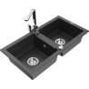 Mexen Mario 2-Bowl Granite Kitchen Sink with Rita Tap, Black Dappled - 6504-76-670300-00