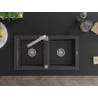 Mexen Mario 2-Bowl Granite Kitchen Sink with Rita Tap, Black Dappled - 6504-76-670300-00