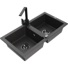 Mexen Mario évier en granit à 2 bacs avec robinet de cuisine Rita, noir moucheté - 6504-76-670300-70-B