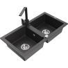Mexen Mario fregadero de granito de 2 compartimentos con grifo de cocina Rita, negro moteado - 6504-76-670300-76