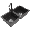 Mexen Mario granite kitchen sink 2-bowl with Rita kitchen tap, black speckled - 6504-76-670300-76