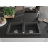 Mexen Mario fregadero de granito de 2 compartimentos con grifo de cocina Rita, negro moteado - 6504-76-670300-76