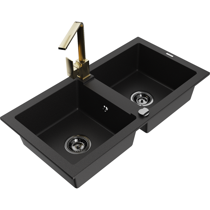 Mexen Mario lavello in granito a 2 vasche con miscelatore da cucina Rita, nero - 6504-77-670300-50-B