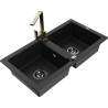 Mexen Mario granite sink with 2 compartments and Rita kitchen tap, black - 6504-77-670300-50-B