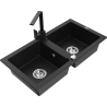 Mexen Mario fregadero de granito de 2 compartimentos con grifo de cocina Rita, negro - 6504-77-670300-70