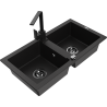 Mexen Mario fregadero de granito de 2 cubetas con grifo de cocina Rita, negro - 6504-77-670300-70-B