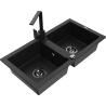 Mexen Mario Granite Sink 2-Bowl with Rita Kitchen Tap, Black - 6504-77-670300-70-B