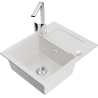 Mexen Enzo granite sink single bowl with drainer and Rita kitchen tap, white - 6506-20-670300-00