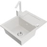 Mexen Enzo 1-bowl granite sink with drainer and Rita kitchen tap, white - 6506-20-670300-20
