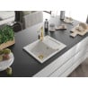 Mexen Enzo single-bowl granite sink with drainer and Rita kitchen tap, white - 6506-20-670300-50