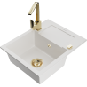 Mexen Enzo single-bowl granite sink with drainer and Rita kitchen tap, white - 6506-20-670300-50