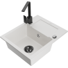 Mexen Enzo 1-bowl granite sink with drainer and Rita kitchen tap, white - 6506-20-670300-70