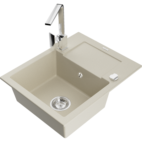 Mexen Enzo fregadero de granito de 1 cuba con escurridor y grifo de cocina Rita, beige - 6506-69-670300-00