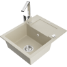 Mexen Enzo 1-bowl granite sink with drainer and Rita kitchen tap, beige - 6506-69-670300-00