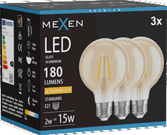 Mexen Vintis 3x Lampadina a filamento LED E27, G80, 2W, Calda - 2200K, 180 lm, ambra - L155-E27-0222-50x03