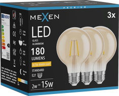 Mexen Vintis 3x LED hõõgniidiga pirn E27, G80, 2W, Soe - 2200K, 180 lm, merevaik - L155-E27-0222-50x03