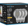 Mexen Vintis 3x Lampadina a filamento LED E27, G80, 2W, Calda - 2200K, 150 lm, fumè - L155-E27-0222-70x03