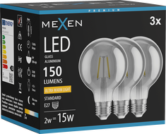 Mexen Vintis 3x Filament LED pirn E27, G80, 2W, Soe - 2200K, 150 lm, suitsutatud - L155-E27-0222-70x03