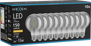 Mexen Vintis 10x LED hõõgniidiga pirn E27, G80, 2W, Soe - 2200K, 150 lm, suitsune - L155-E27-0222-70x10