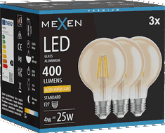 Mexen Vintis 3x LED kvēldiega spuldze E27, G80, 4W, Silta - 2200K, 400 lm, dzintara - L155-E27-0422-50x03