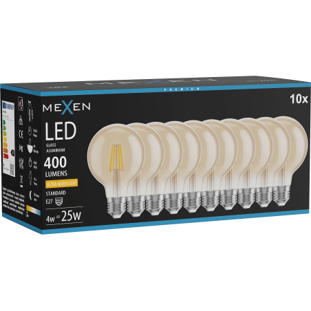 Mexen Vintis 10x żarówka filament LED E27, G80, 4W, Ciepła - 2200K, 400 lm, amber - L155-E27-0422-50x10