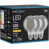 Mexen Vintis 3x LED filament žarnico E27, G80, 4W, Topla - 2200K, 280 lm, dimljeno - L155-E27-0422-70x03