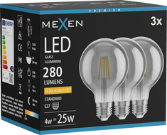 Mexen Vintis 3x filamentpirn LED E27, G80, 4W, Soe - 2200K, 280 lm, suitsutatud - L155-E27-0422-70x03