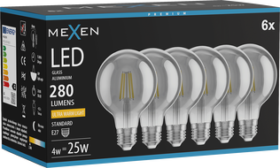 Mexen Vintis 6x LED spuldze ar pavedienu E27, G80, 4W, Silts - 2200K, 280 lm, smoke - L155-E27-0422-70x06