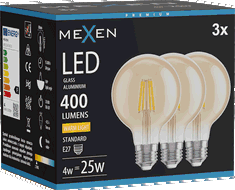 Mexen Vintis 3x żarówka filament LED E27, G80, 4W, Ciepła - 2700K, 400 lm, amber - L155-E27-0427-50x03