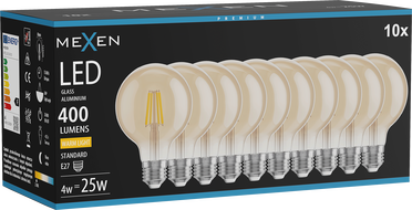 Mexen Vintis 10x LED filament žarnica E27, G80, 4W, Topla - 2700K, 400 lm, jantarna - L155-E27-0427-50x10