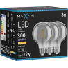 Mexen Vintis 3x Lampadina a filamento LED E27, G80, 4W, Calda - 2700K, 300 lm, fumo - L155-E27-0427-70x03