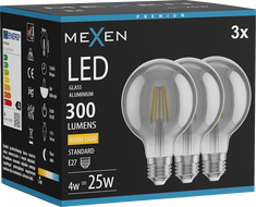 Mexen Vintis 3x LED filament pirn E27, G80, 4W, Soe - 2700K, 300 lm, smoke - L155-E27-0427-70x03
