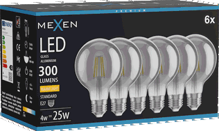 Mexen Vintis 6x LED filamenta spuldze E27, G80, 4W, Silts - 2700K, 300 lm, smoke - L155-E27-0427-70x06