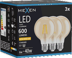 Mexen Vintis 3x Lampadina a filamento LED E27, G80, 6W, Calda - 2200K, 600 lm, ambra - L155-E27-0622-50x03