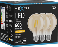 Mexen Vintis 3x LED žarulja s filamentom E27, G80, 6W, Topla - 2200K, 600 lm, jantar - L155-E27-0622-50x03