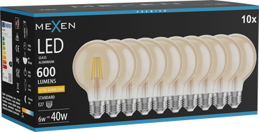 Mexen Vintis 10x LED žarnica filament E27, G80, 6W, Topla - 2200K, 600 lm, jantarna - L155-E27-0622-50x10