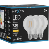 Mexen Vintis 3x lampadina a filamento LED E27, G80, 6W, Calda - 2700K, 720 lm, chiara - L155-E27-0627-00x03