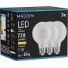 Mexen Vintis 3x LED filament žarnica E27, G80, 6W, Topla - 2700K, 720 lm, prozorna - L155-E27-0627-00x03