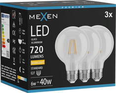 Mexen Vintis 3x Filament LED-lamp E27, G80, 6W, Soe - 2700K, 720 lm, läbipaistev - L155-E27-0627-00x03