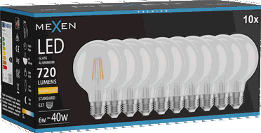 Mexen Vintis 10x Λάμπα νήματος LED E27, G80, 6W, Ζεστό - 2700K, 720 lm, διάφανο - L155-E27-0627-00x10