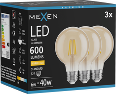 Mexen Vintis 3x Filamentna LED žarnica E27, G80, 6W, Topla - 2700K, 400 lm, jantarna - L155-E27-0627-50x03