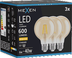 Mexen Vintis 3x LED kvēldiega spuldze E27, G80, 6W, Silta - 2700K, 400 lm, dzintara - L155-E27-0627-50x03