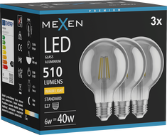 Mexen Vintis 3x LED filament žarnica E27, G80, 6W, Topla - 2700K, 510 lm, dima - L155-E27-0627-70x03