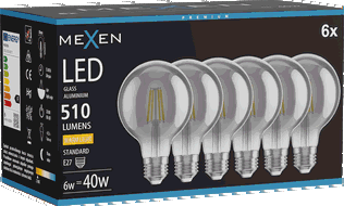 Mexen Vintis 6x żarówka filament LED E27, G80, 6W, Ciepła - 2700K, 510 lm, smoke - L155-E27-0627-70x06