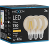 Mexen Vintis 3x Lampadina a filamento LED E27, G80, 8W, Calda - 2200K, 750 lm, ambra - L155-E27-0822-50x03
